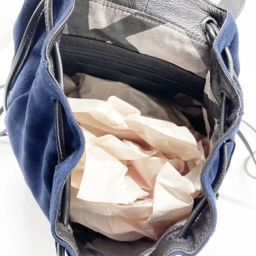 CHRISTOPHER KON Blue Suede Black Leather Backpack